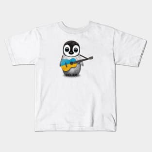 Baby Penguin Playing Ukrainian Flag Guitar Kids T-Shirt